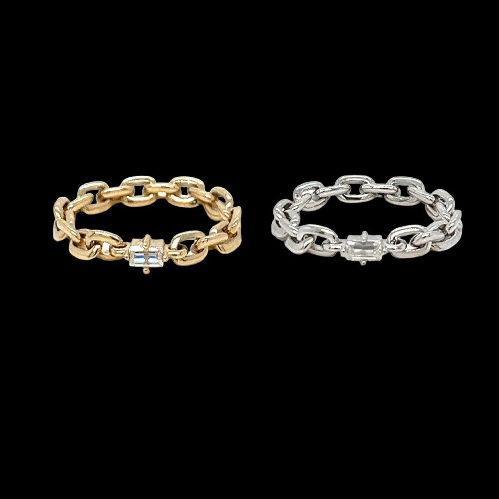 925 Sterling Silver Rhodium CZ Link Ring